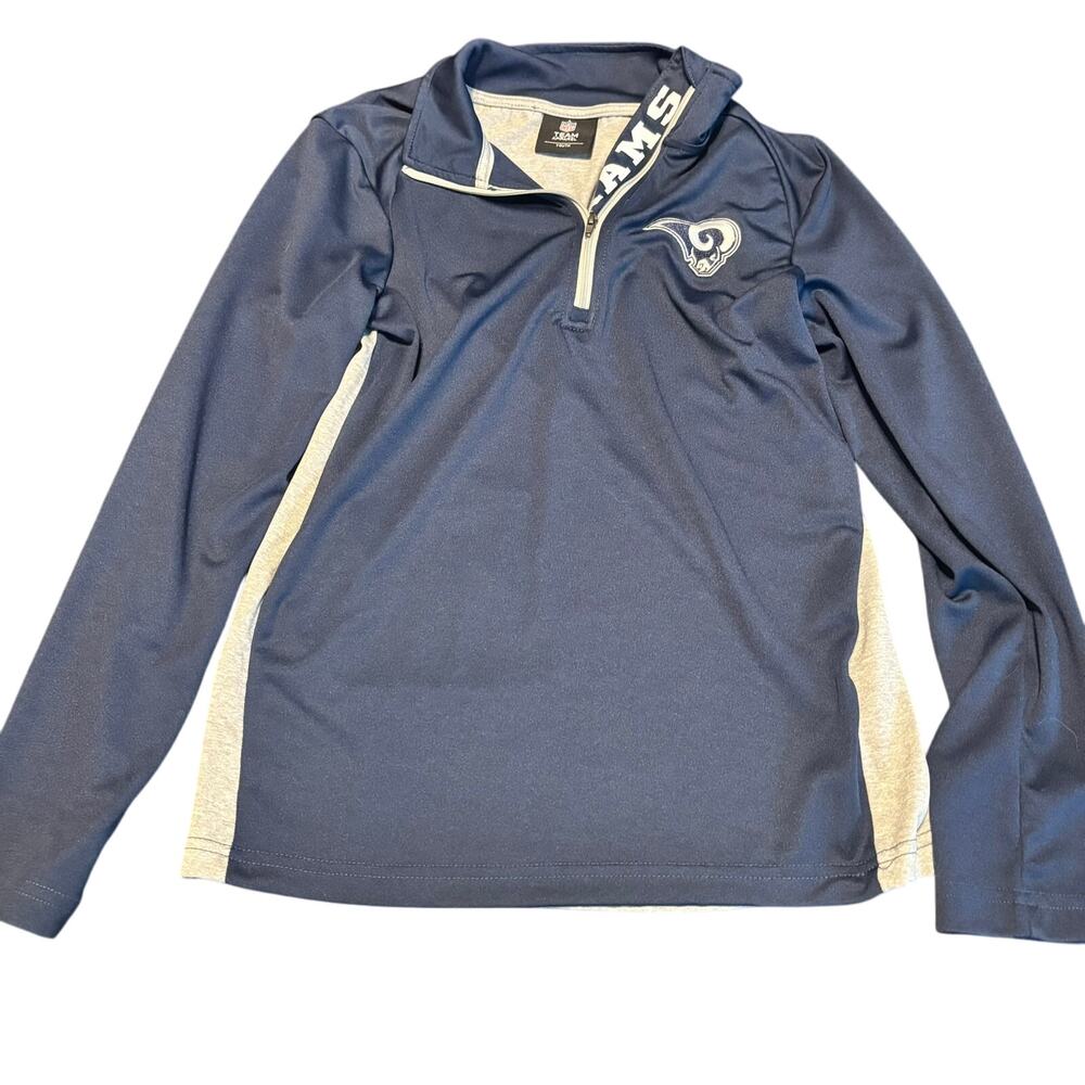 NFL Youth LA Rams 1/4 Zip Pullover Long Sleeve Shirt Blue Gray Team Apparel M - Picture 1 of 7